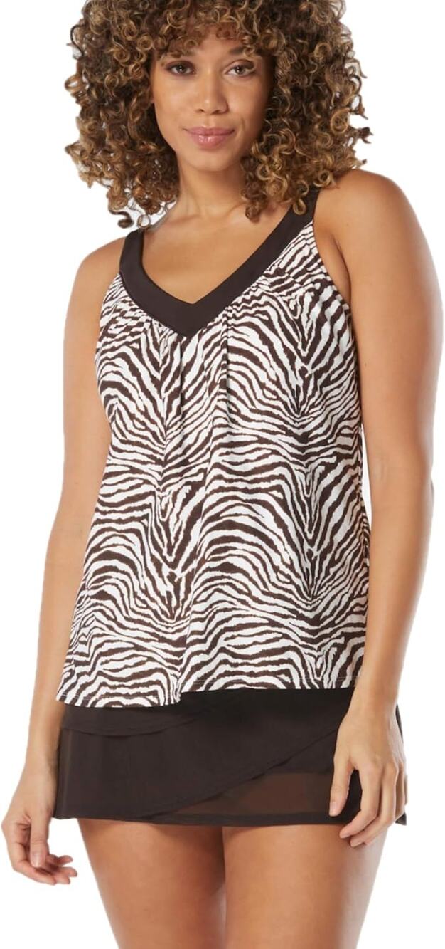 NWT Coco Reef Native Zebra Brown Core Tankini Swim Bathing Suit Top Women's 40D